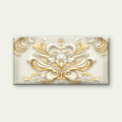White Gold Baroque Damask Art Wall Art Canvas Office Home Room Framed 120x60cm