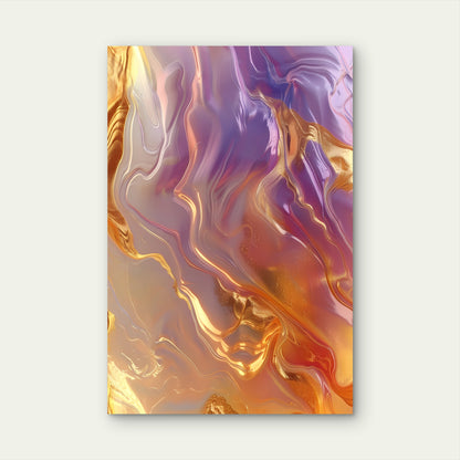 Abstract Fluid Gold Ribbons Purple Melt 40x60cm Metal Print Ready to Hang
