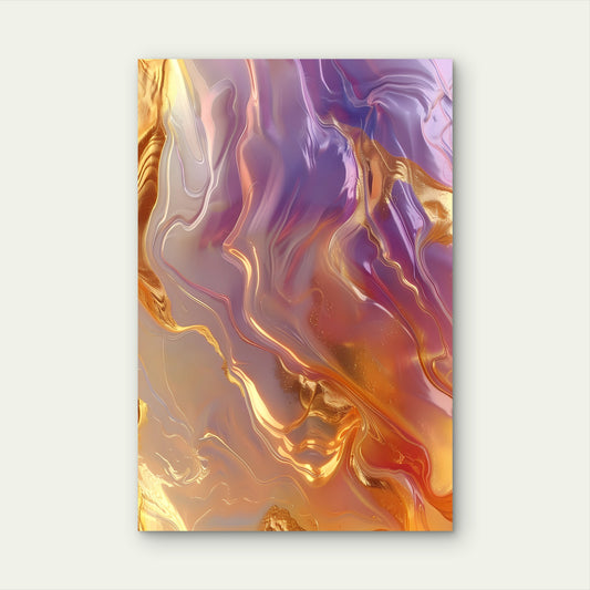 Abstract Fluid Gold Ribbons Purple Melt 40x60cm Metal Print Ready to Hang