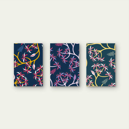 3pcs Dark Floral Botanical Pattern  Wall Art Set Canvas Framed 50x70cm - High Quality Print 100% Australian Made Wall Canvas Ready to Hang