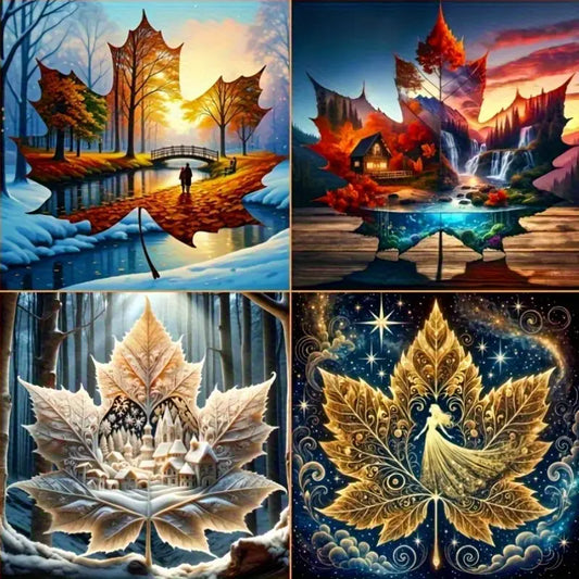 4pcs Vibrant Nature Scenes Wall Art Canvas Framed
