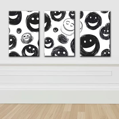 3pcs Joyful Face Illustration Wall Art Set Canvas Framed 40x60cm - High Quality Print 100% Australian Made Wall Canvas Ready to Hang
