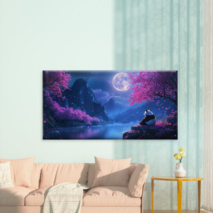 Moon Night Panda & Cherry Wall Art Canvas Office Home Room Framed 120x60cm - Bella Home Decor