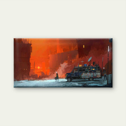Apocalyptic Orange Sunset Wall Art Canvas Office Home Room Framed 120x60cm