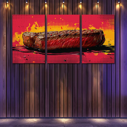 3pcs Graphic Illustration of a Grilled Steak Wall Art Set Canvas Framed 40x60cm - High Quality Print 100% Australian Made Wall Canvas Ready to Hang