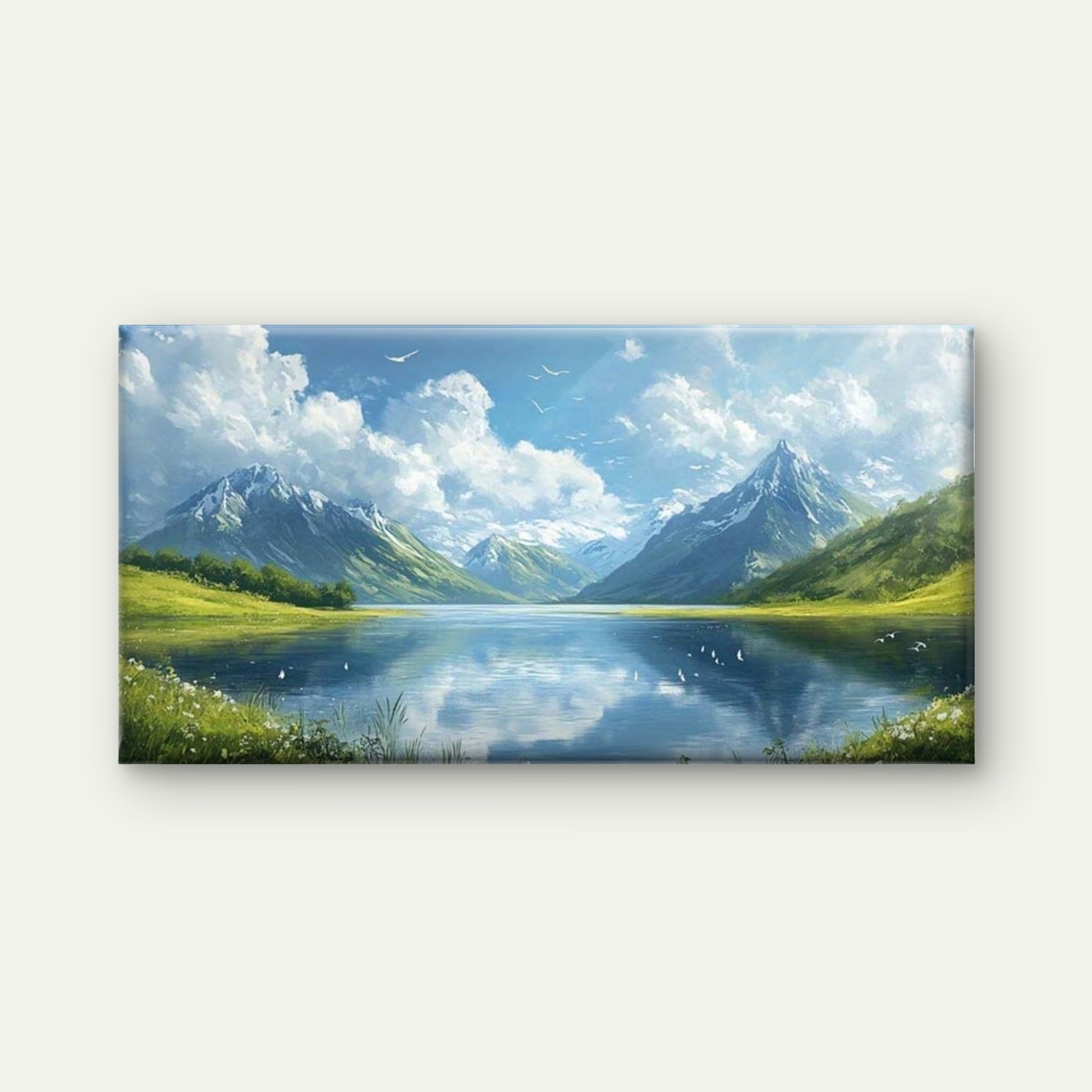 Mountain Lake Nature Wall Art Canvas Office Home Room Framed 120x60cm - Bella Home Decor
