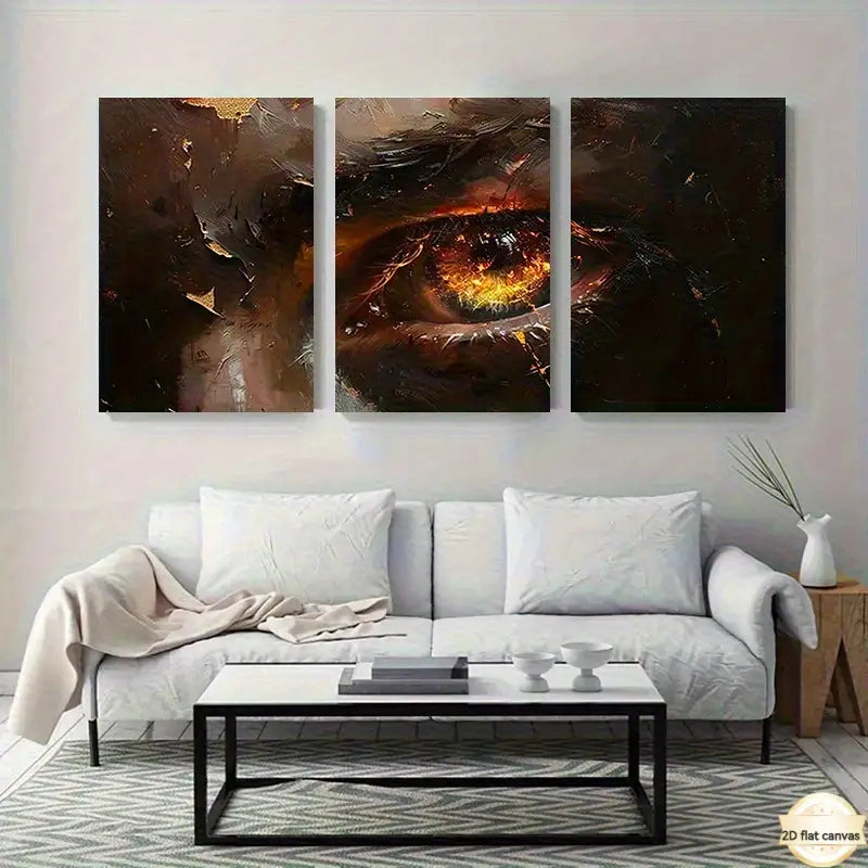 3pcs  Golden Black White Brown Fiery Eye Metal Print Ready to Hang Art - Bella Home Decor