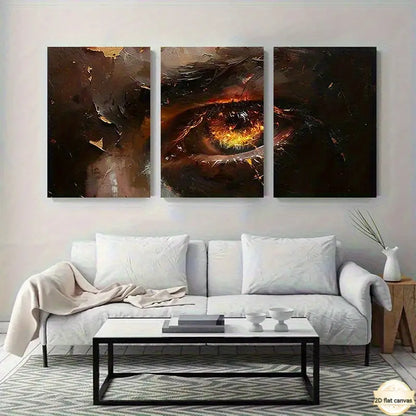 3pcs  Golden Black White Brown Fiery Eye Metal Print Ready to Hang Art - Bella Home Decor