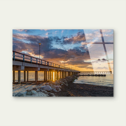 Palanga Pier Baltic Sea Sunset Coastal Acrylic Glass Printing Wall Art Australian Made Quality