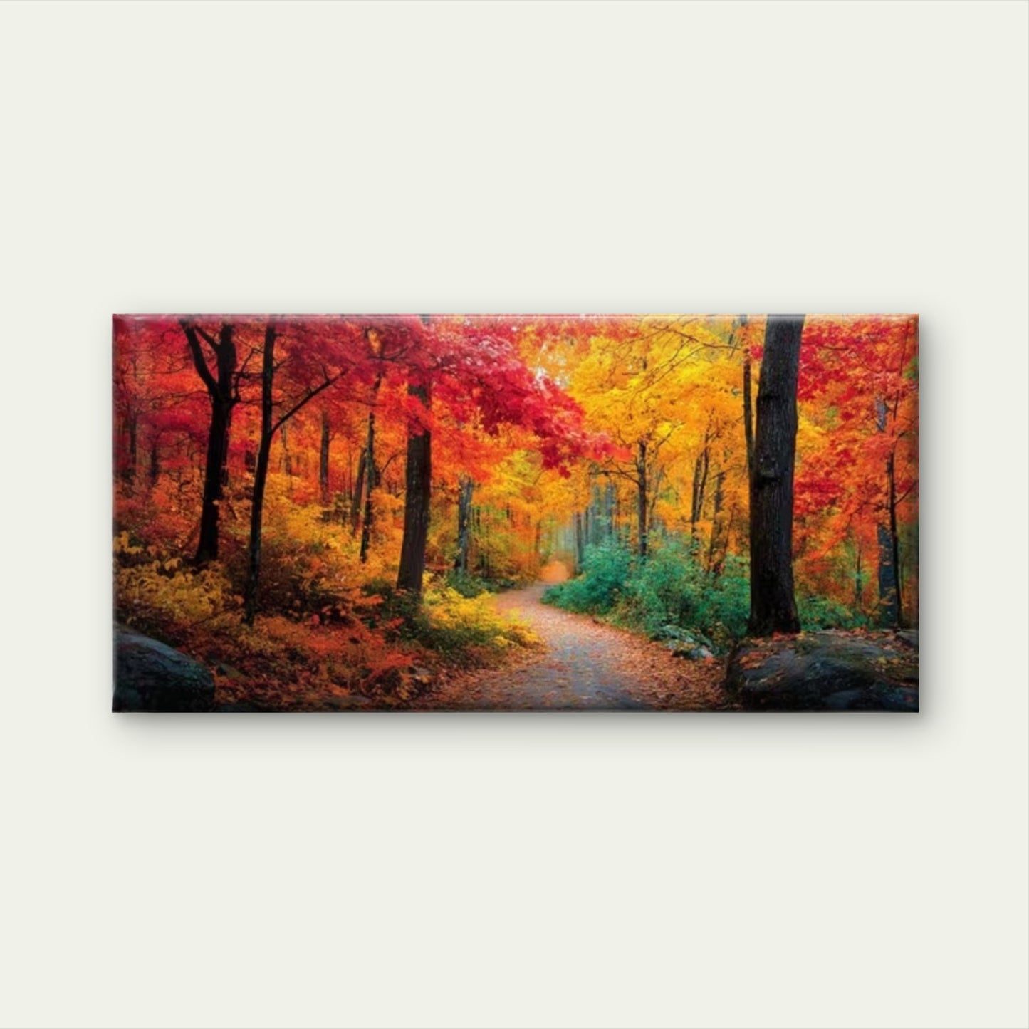 Vibrant Fall Forest Pathway Wall Art Canvas Office Home Room Framed 120x60cm