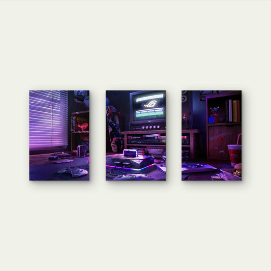 3pcs Retro Gaming Room CRT Monitor Console Metal Print Ready to Hang Art