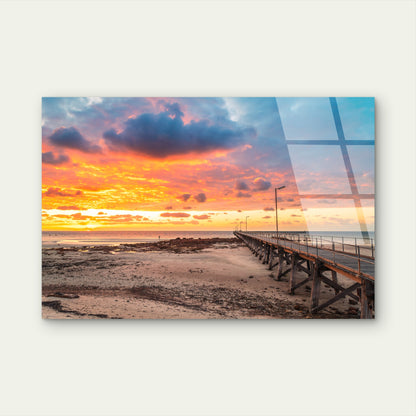 Scenic Coastal Ocean Beach Jetty Sunset  Acrylic Glass Printing Wall Art Australian Made Quality