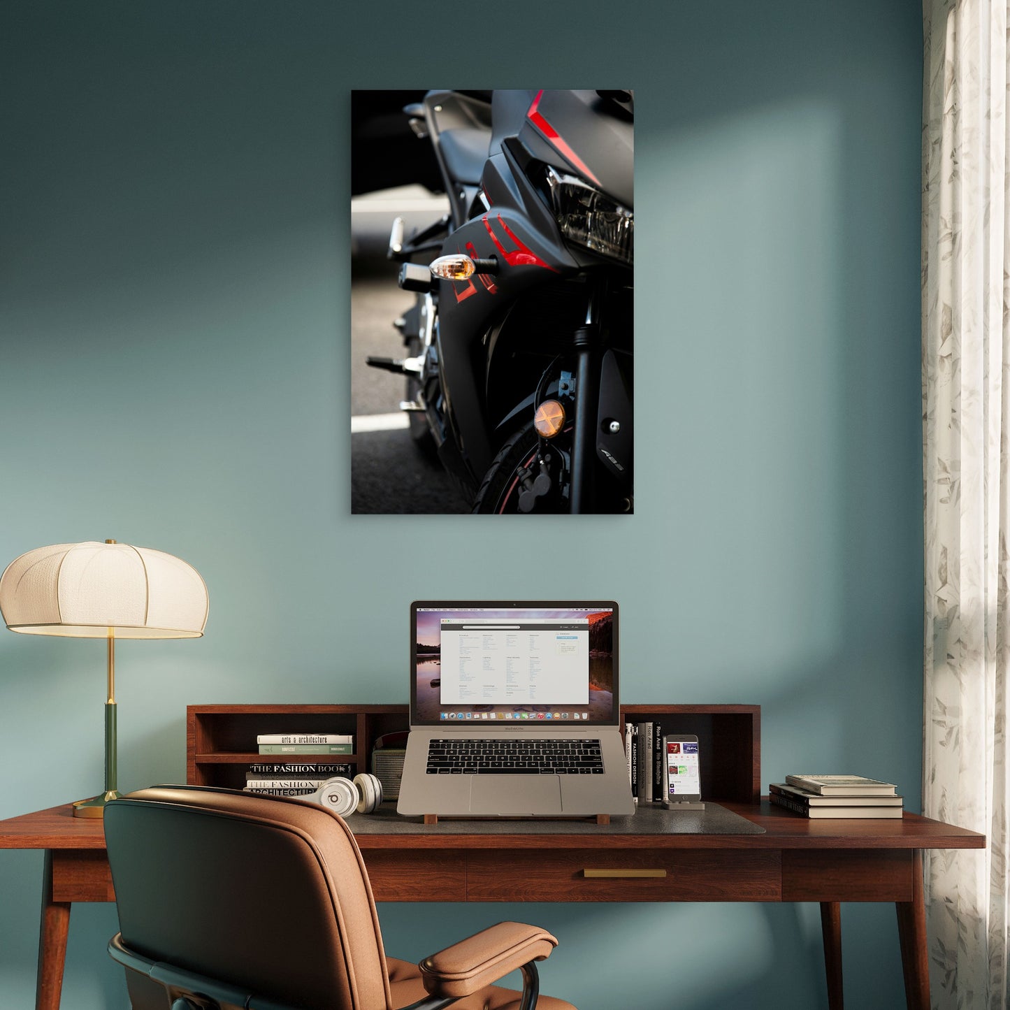 Yamaha YZF R15 Matte Black Red Sportbike 40x60cm Metal Print Ready to Hang
