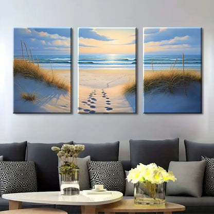 3pcs Sand Dunes & Sea Grass Metal Print Ready to Hang Art