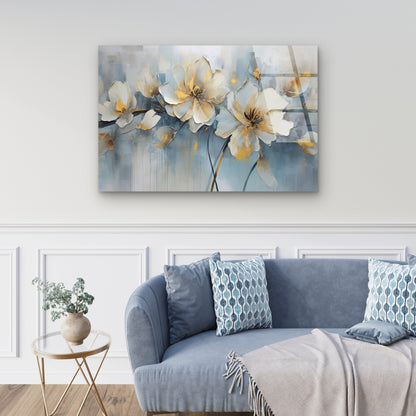 White Gold Floral Abstract Oil Painting   Acrylic Glass Printing Wall Art Australian Made Quality