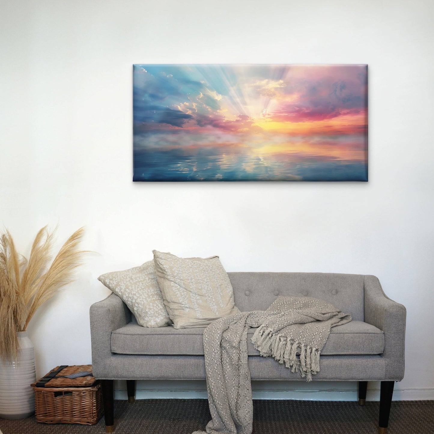 Dreamy Pastel Sea Sunrise Wall Art Canvas Office Home Room Framed 120x60cm