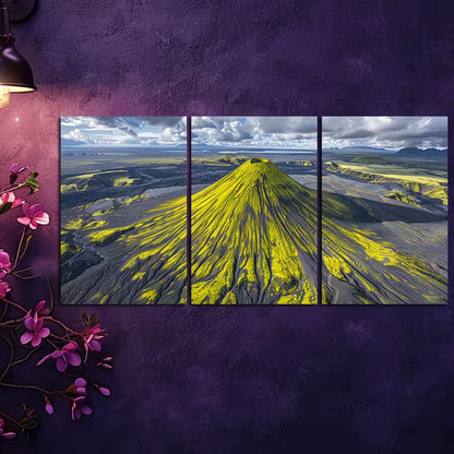 3pcs Majestic Mountain Landscape with Flames Wall Art Set Canvas Framed 50x70cm - High Quality Print 100% Australian Made Wall Canvas Ready to Hang