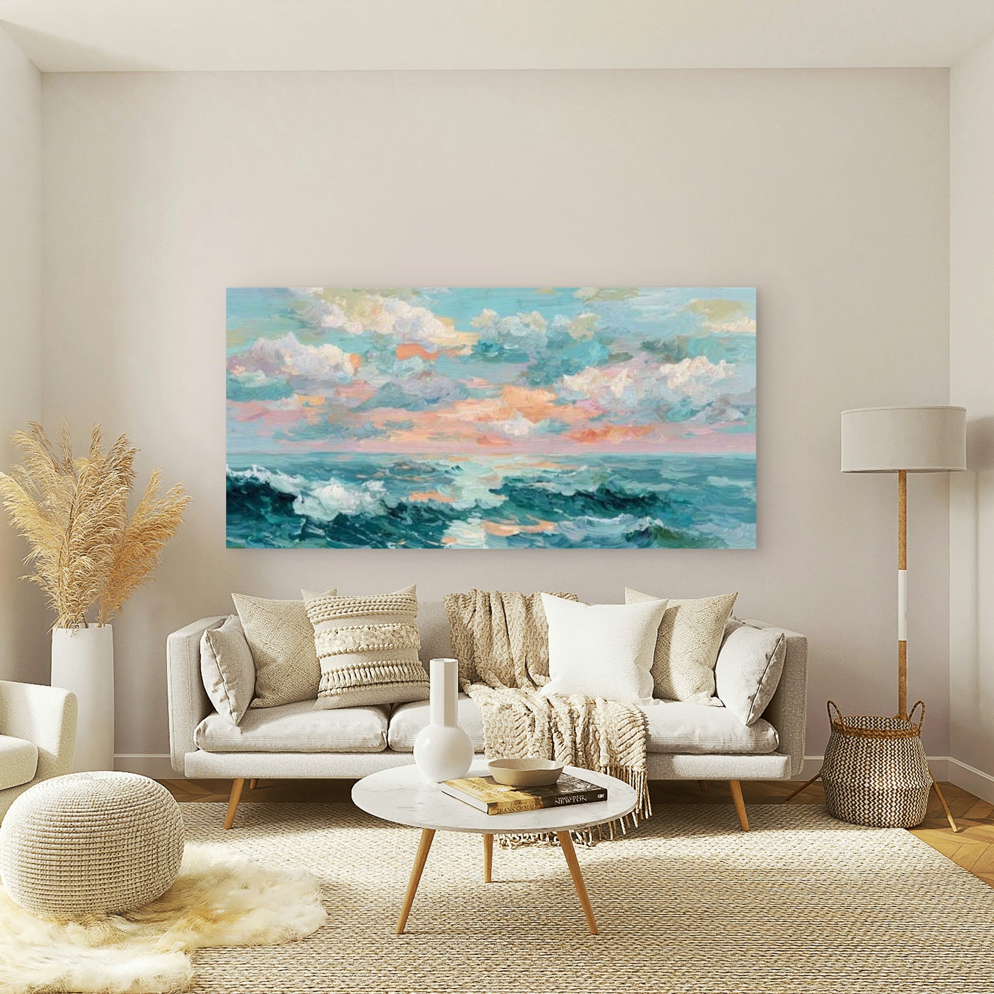 Sunset Ocean Painting Wall Art Canvas Office Home Room Framed 120x60cm - Bella Home Decor