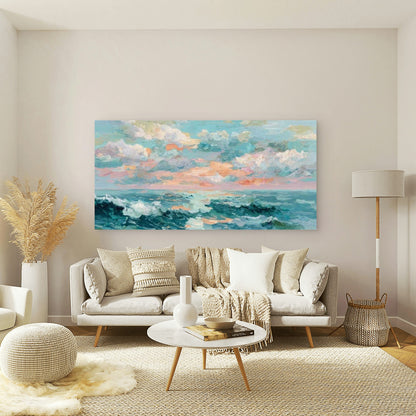 Sunset Ocean Painting Wall Art Canvas Office Home Room Framed 120x60cm - Bella Home Decor