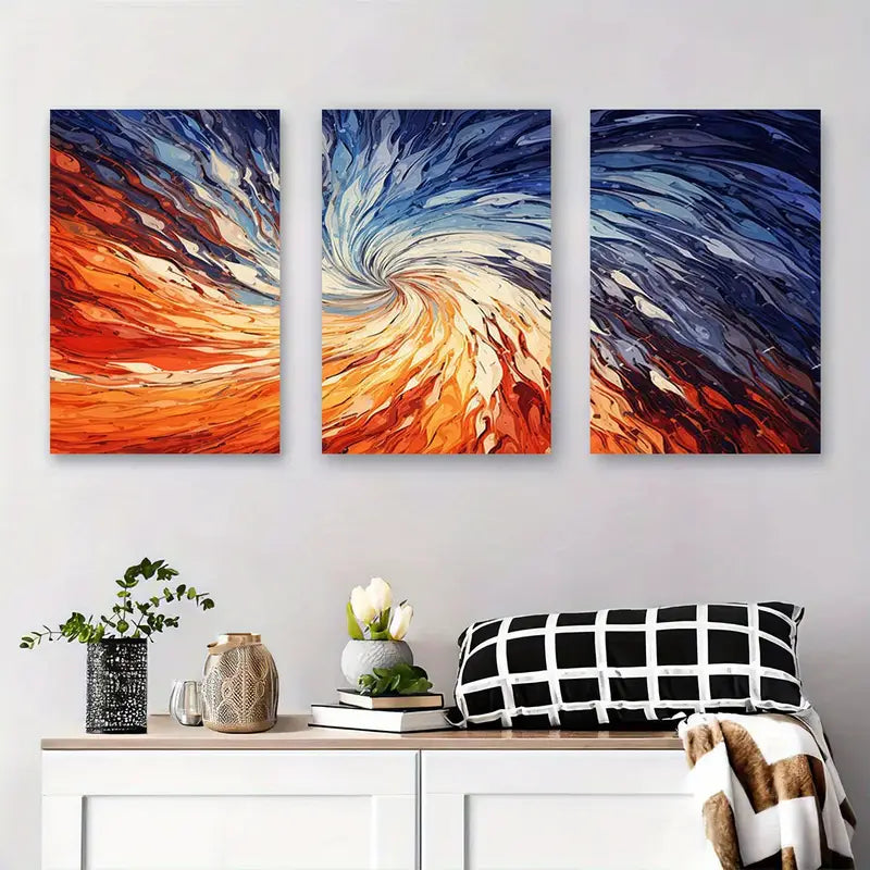 3pcs Abstract Swirling Colors Metal Print Ready to Hang Art - Bella Home Decor