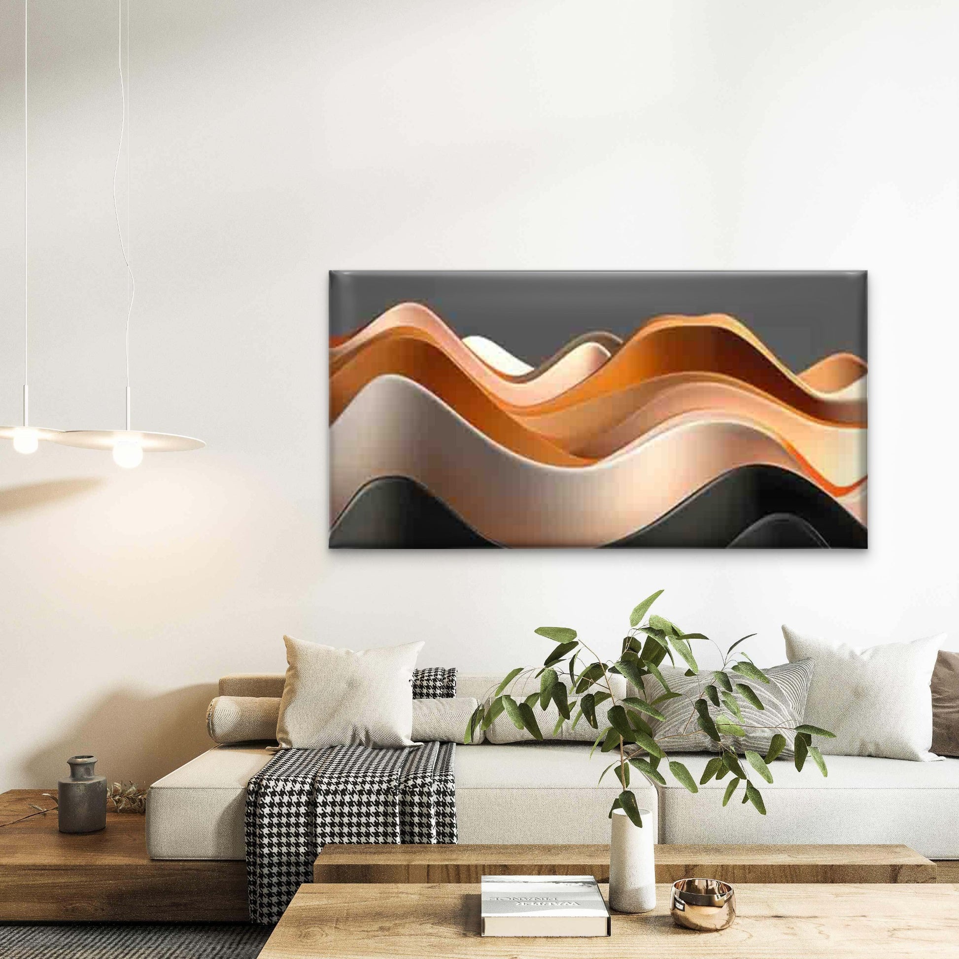 Abstract Wave Forms in Warm Wall Art Canvas Office Home Room Framed 120x60cm - Bella Home Decor