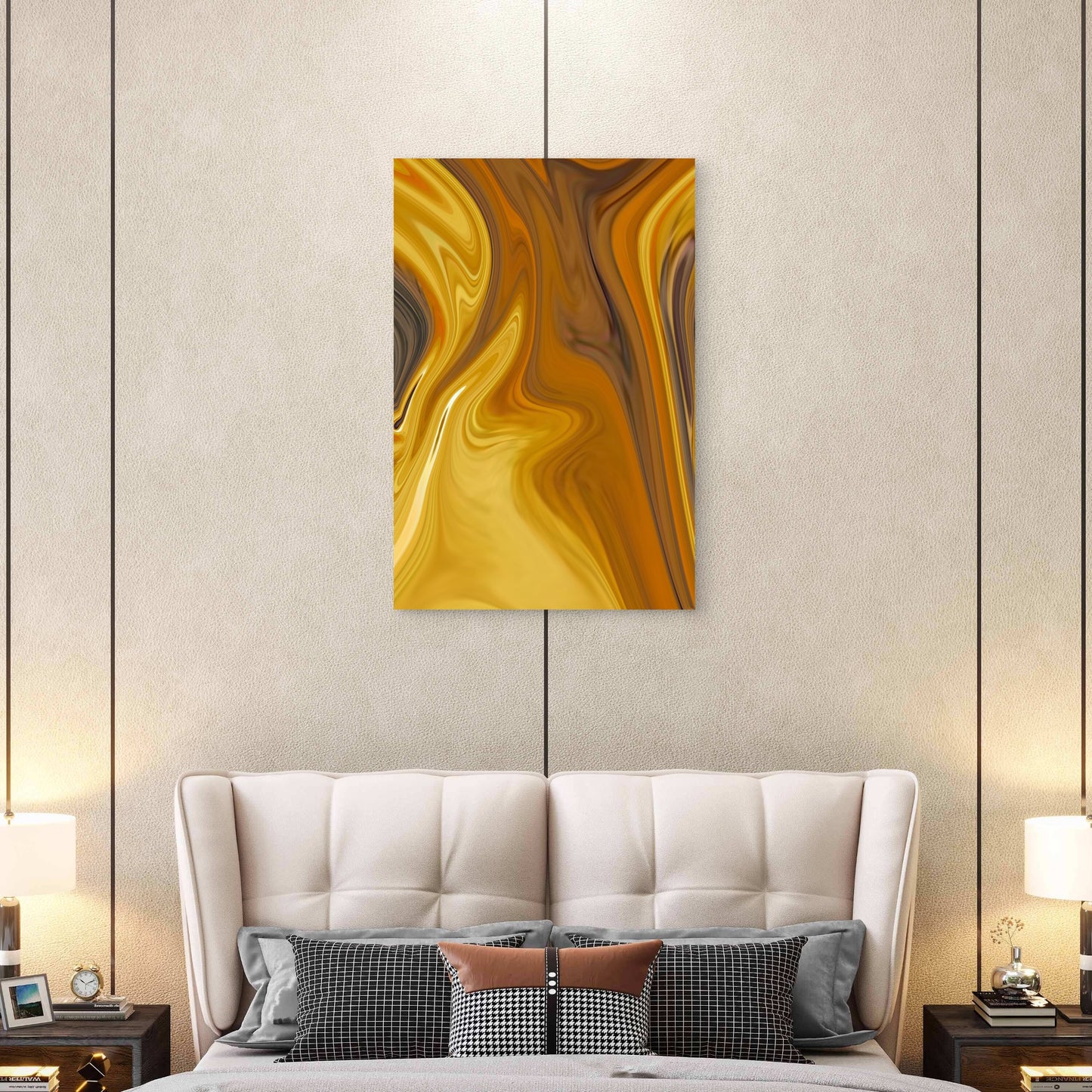 Swirling Patterns in Golden Hues Design 60x90cm Metal Print Ready to Hang