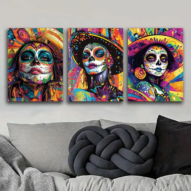 3pcs Mexican Day Of The Dead Decors Metal Print Ready to Hang Art