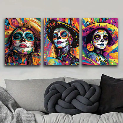 3pcs Mexican Day Of The Dead Decors Metal Print Ready to Hang Art