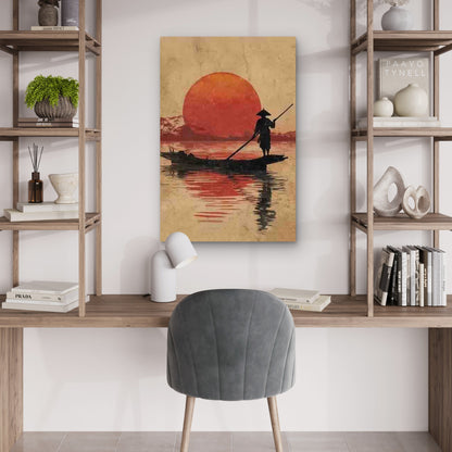 Japanese Fisherman Painting 60x90cm Metal Print Ready to Hang - Bella Home Decor