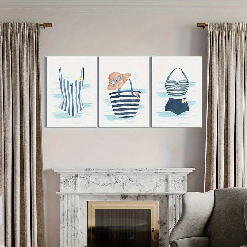 3pcs  Triple Swimsuit Prints Metal Print Ready to Hang Art - Bella Home Decor