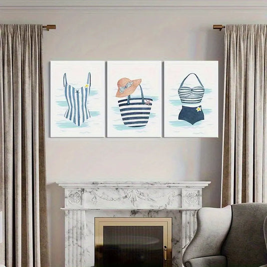 3pcs Triple Swimsuit Prints Metal Print Ready to Hang Art
