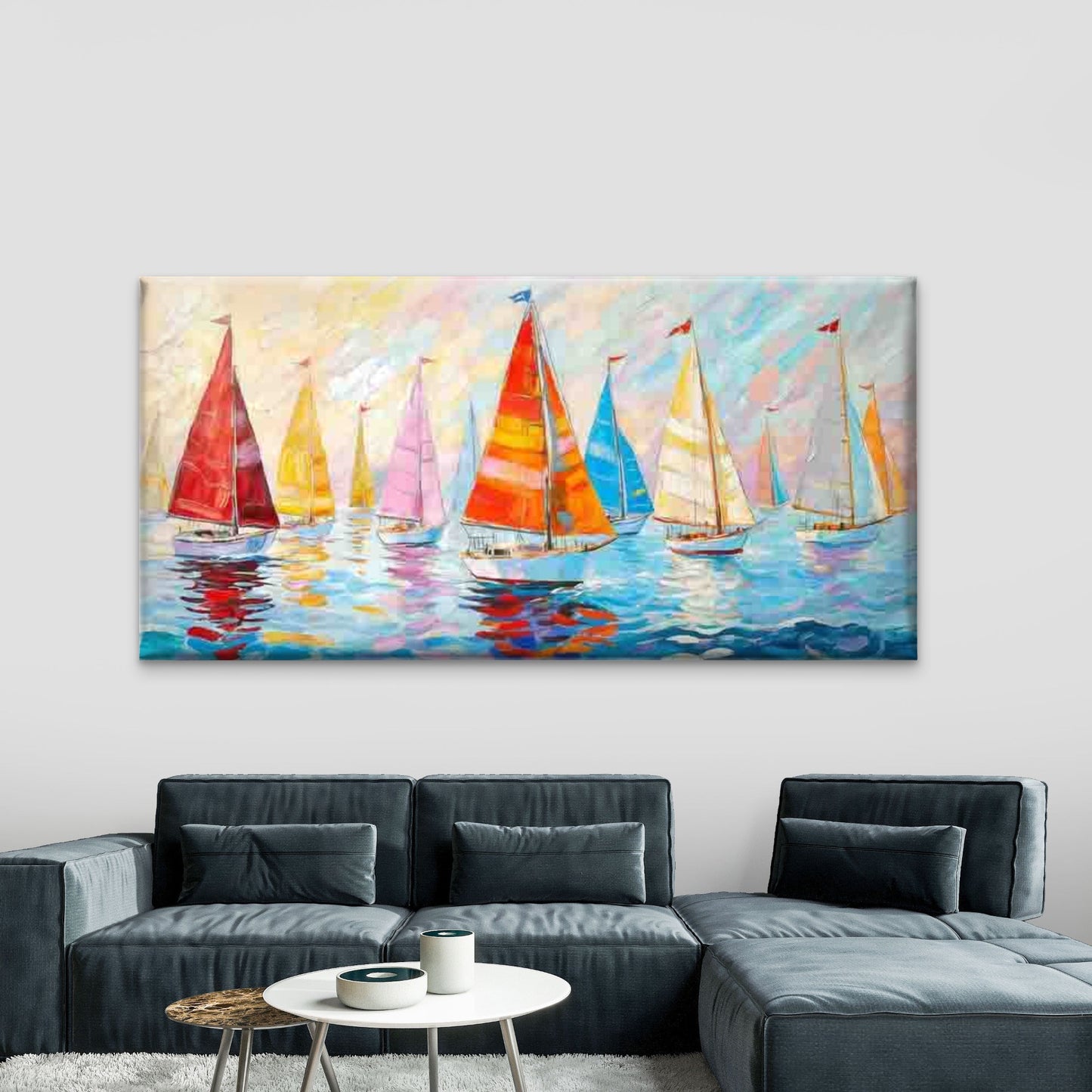 Colorful Sailboats Painting Wall Art Canvas Office Home Room Framed 120x60cm