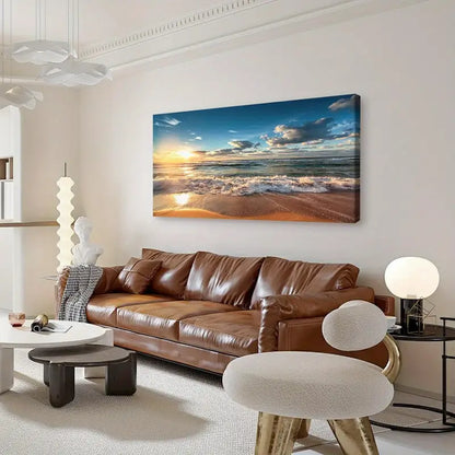 Beach Sunset Ocean Coastal White Clouds Wall Art canvas office home room framed 120x60cm - Bella Home Decor