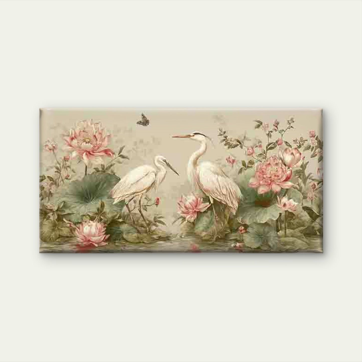 Modern Cranes & for Lotus Wall Art Canvas Office Home Room Framed 120x60cm - Bella Home Decor