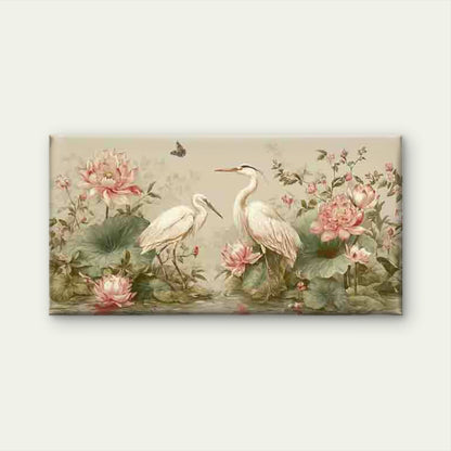 Modern Cranes & for Lotus Wall Art Canvas Office Home Room Framed 120x60cm - Bella Home Decor