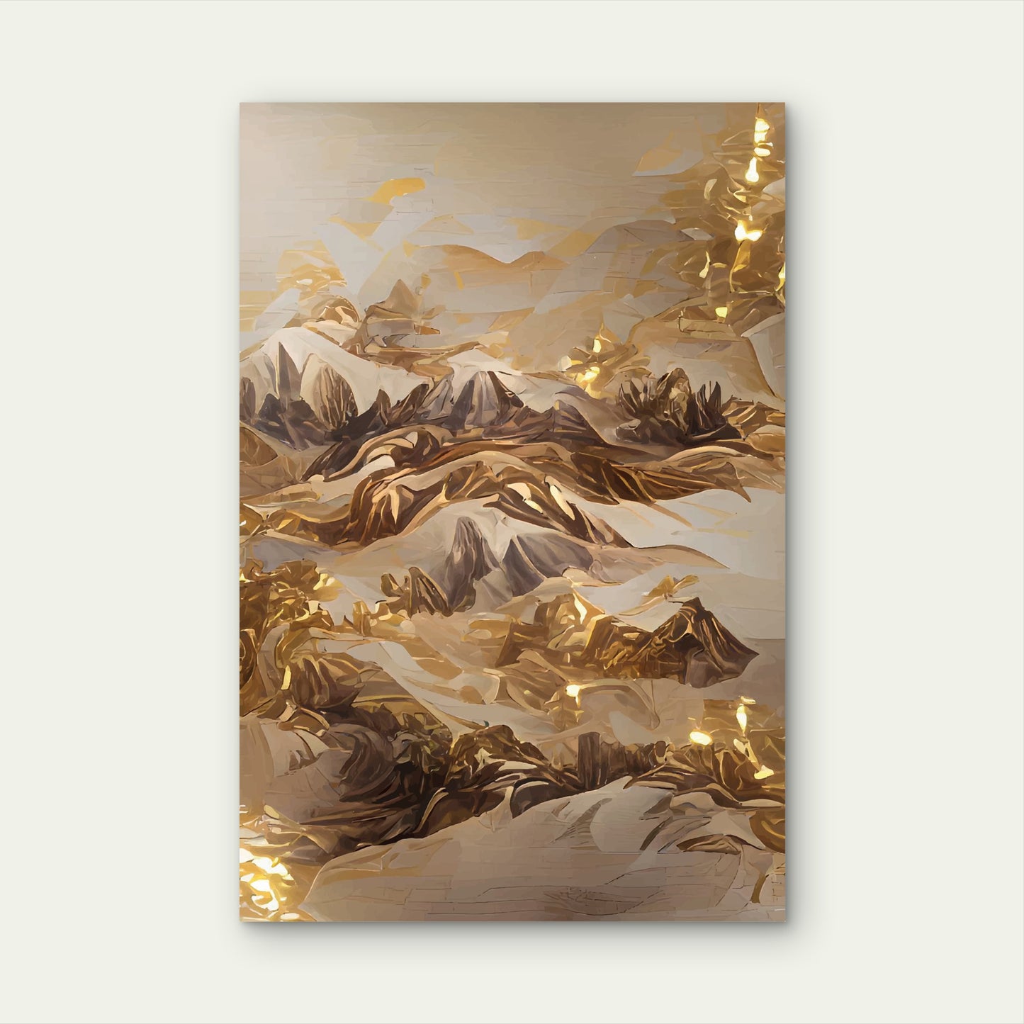 Modern Luxury Gilded Foil Mountain Peaks 40x60cm Metal Print Ready to Hang