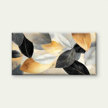 Golden Leaves Abstract Wall Art Canvas Office Home Room Framed 120x60cm - Bella Home Decor