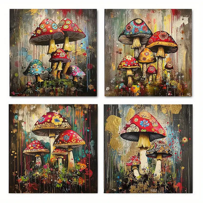 4pcs   Vibrant Floral & Abstract Splatter GF  Wall Art Canvas Framed