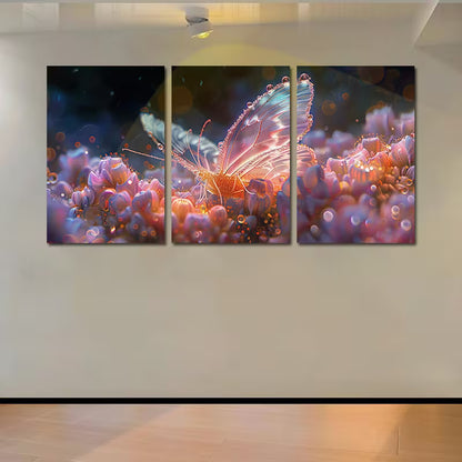 3pcs Luxurious Crystal Butterfly Wall Art Set Canvas Framed 50x70cm - High Quality Print 100% Australian Made Wall Canvas Ready to Hang