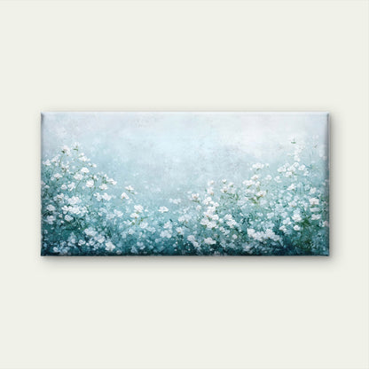 White Blooms Blue Mist Wall Art Canvas Office Home Room Framed 120x60cm - Bella Home Decor