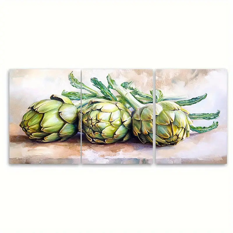 3pcs  Vibrant Green & White Artwork Metal Print Ready to Hang Art - Bella Home Decor