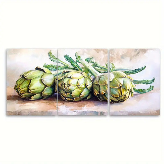 3pcs Vibrant Green & White Artwork Metal Print Ready to Hang Art