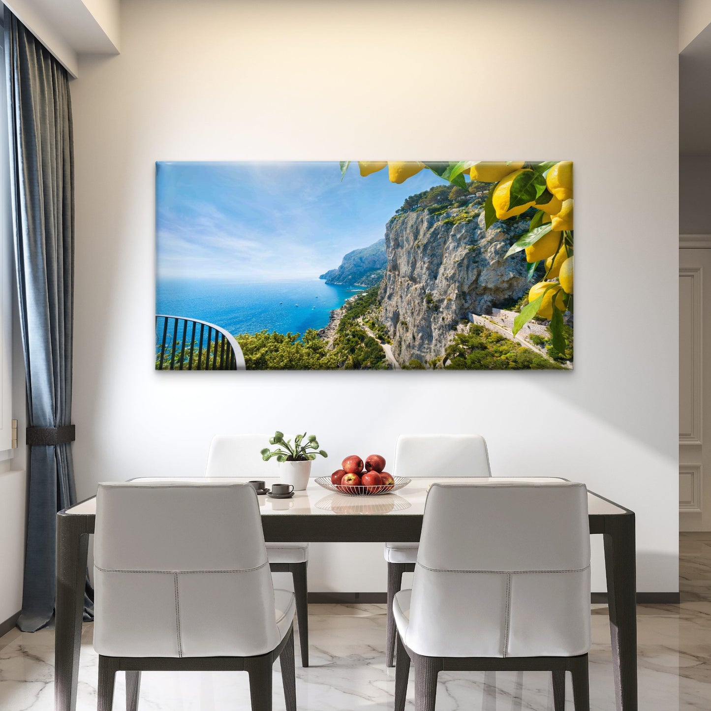 Mediterranean Coast Cliff Wall Art Canvas Office Home Room Framed 120x60cm