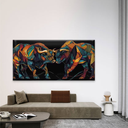 Two Bulls Confrontation Wall Art Canvas Office Home Room Framed 120x60cm