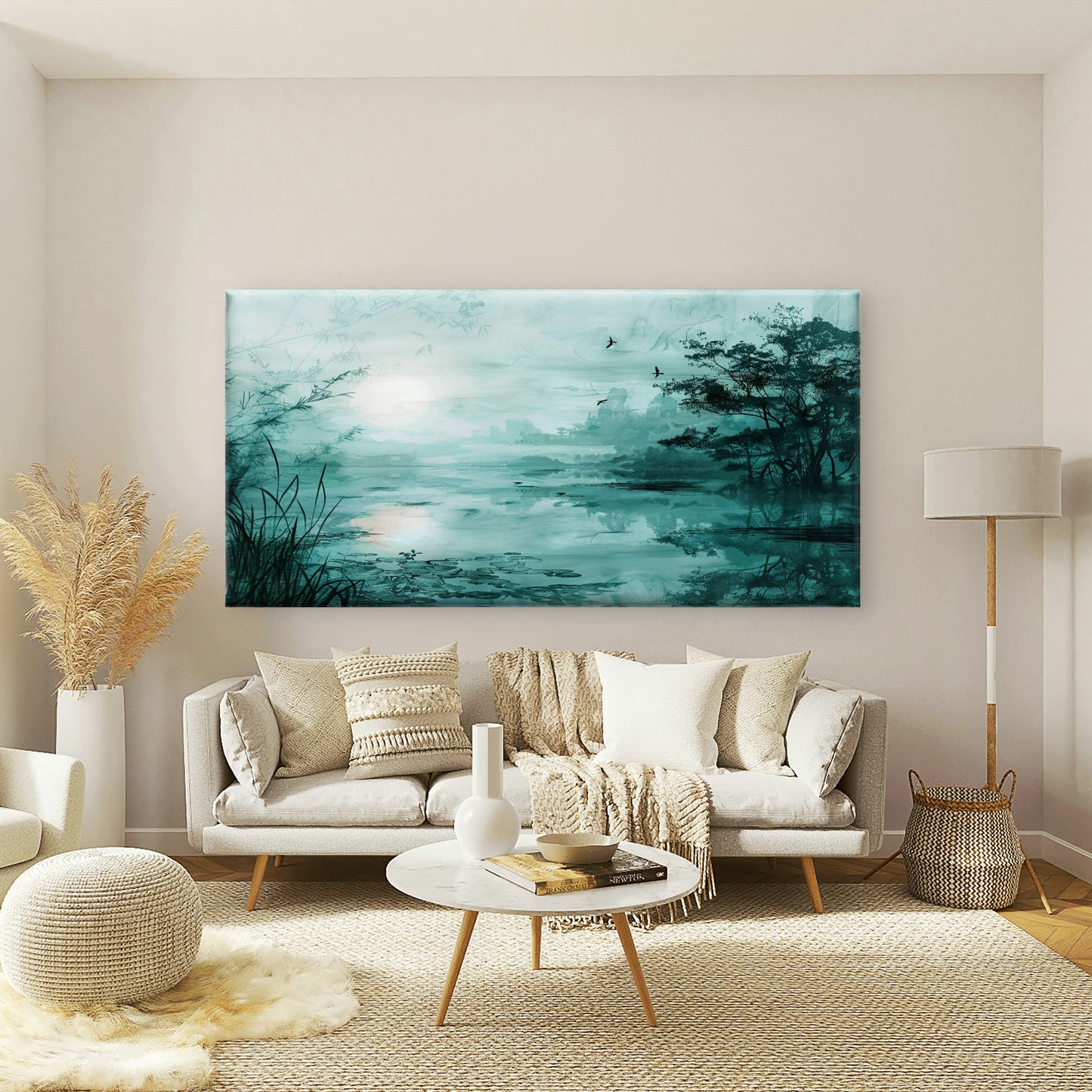 Misty Lake Morning View Wall Art Canvas Office Home Room Framed 120x60cm