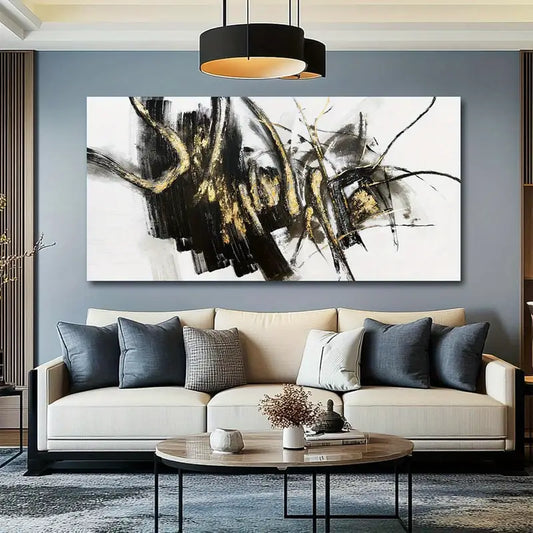 Black Line Art Abstract Grunge Style Wall Art canvas office home room framed 120x60cm