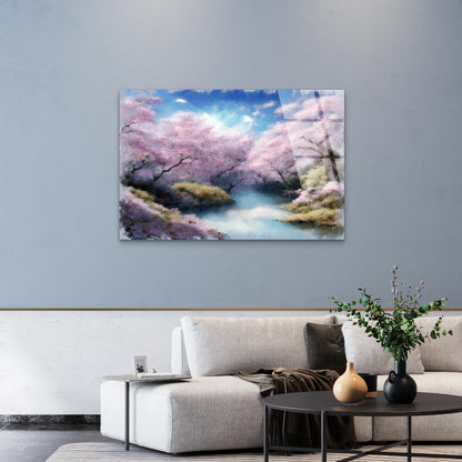 Japanese Cherry Blossom Sakura River   Acrylic Glass Printing Wall Art Australian Made Quality