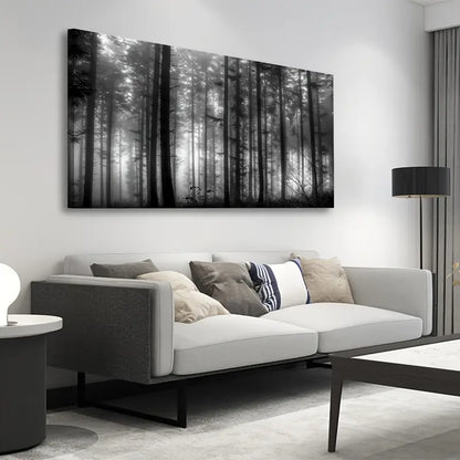 Foggy Forest Black & White Big Trees Wall Art canvas office home room framed 120x60cm - Bella Home Decor