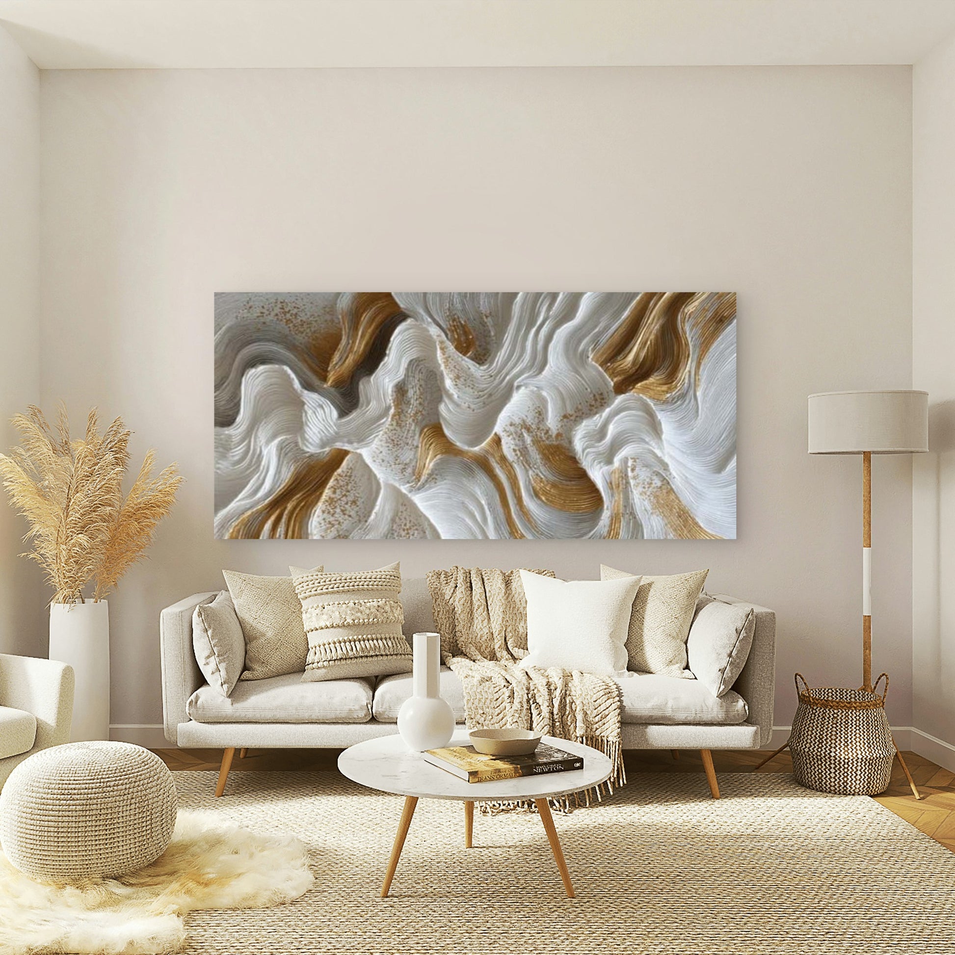 Abstract Gold Brush Stroke Wall Art Canvas Office Home Room Framed 120x60cm - Bella Home Decor