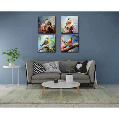 4pcs Colorful Birds With Flowers Wall Art Canvas Framed - Bella Home Decor